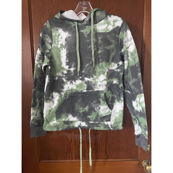 Mens Green Black White Tie Dye Sweatshirt Hoodie Drawstring Pocket S NWT - Picture 2 of 8